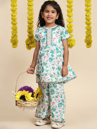 Cutiekins Girls Floral Printed Gotta Patti A-Line Kurti With Palazzos
