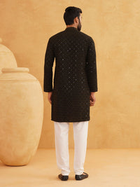 SOJANYA Ethnic Motifs Embroidered Mandarin Collar Sequined Pure Cotton Straight Kurta