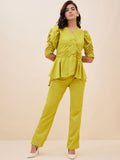 Antheaa Ruched Peplum Top With Trousers