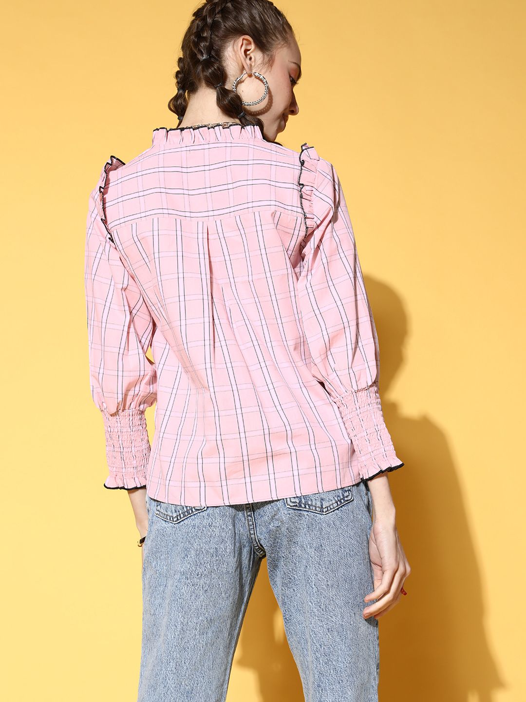 Antheaa Women Pure Cotton Pretty Pink Checked Summer Gingham Top