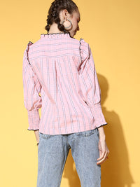 Antheaa Women Pure Cotton Pretty Pink Checked Summer Gingham Top