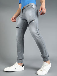 Urbano Fashion Men Grey Jogger Mid-Rise Slash Knee Stretchable Jogger Jeans
