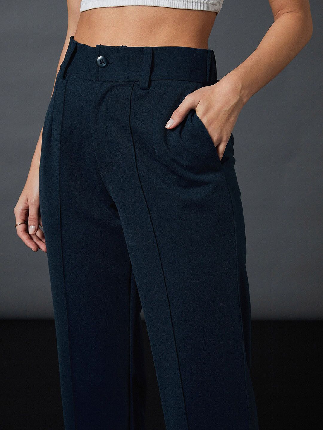 SASSAFRAS worklyf Straight Fit High Rise Plain Strechable Parallel Trousers