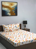 BOMBAY DYEING Vista Yellow & White Floral 144 TC Queen Bedsheet With 2 Pillow Covers
