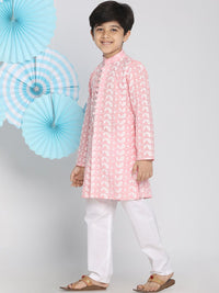VASTRAMAY Boys Pink Embroidered Regular Kurta with Pyjamas