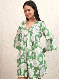 Vishudh Floral Print Flared Sleeve A-Line Dress