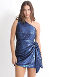 RAREISM Sequin Embellished One Shoulder Sleeveless Tie-Ups Bodycon Dress