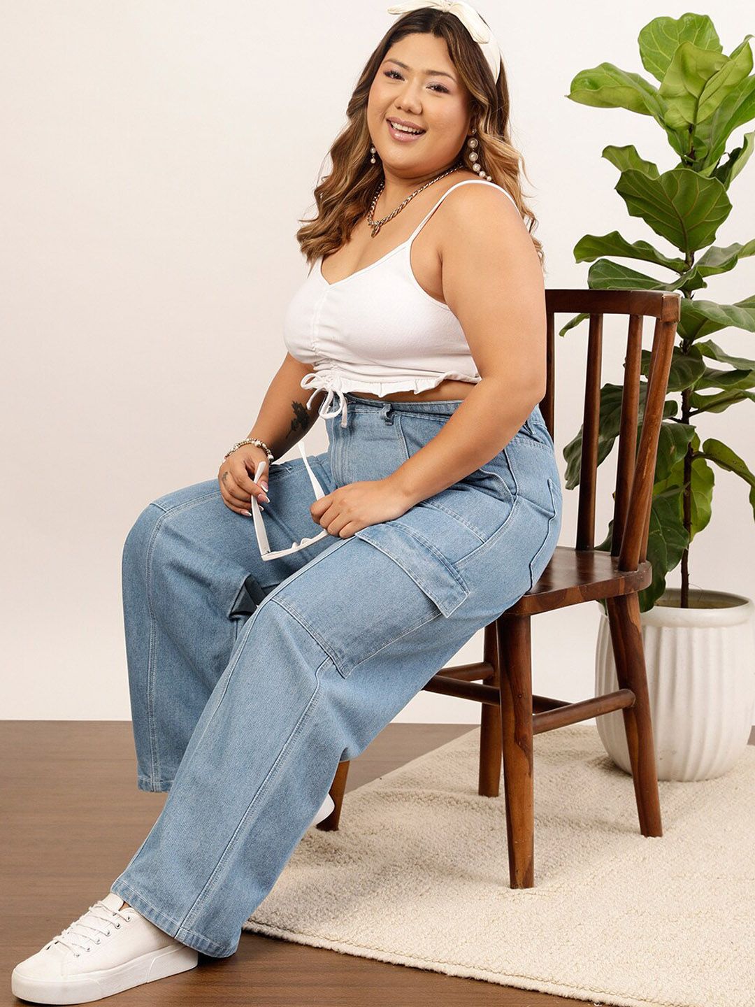 CURVY STREET jean Women Clean Look Pure Cotton Wide Leg Jeans