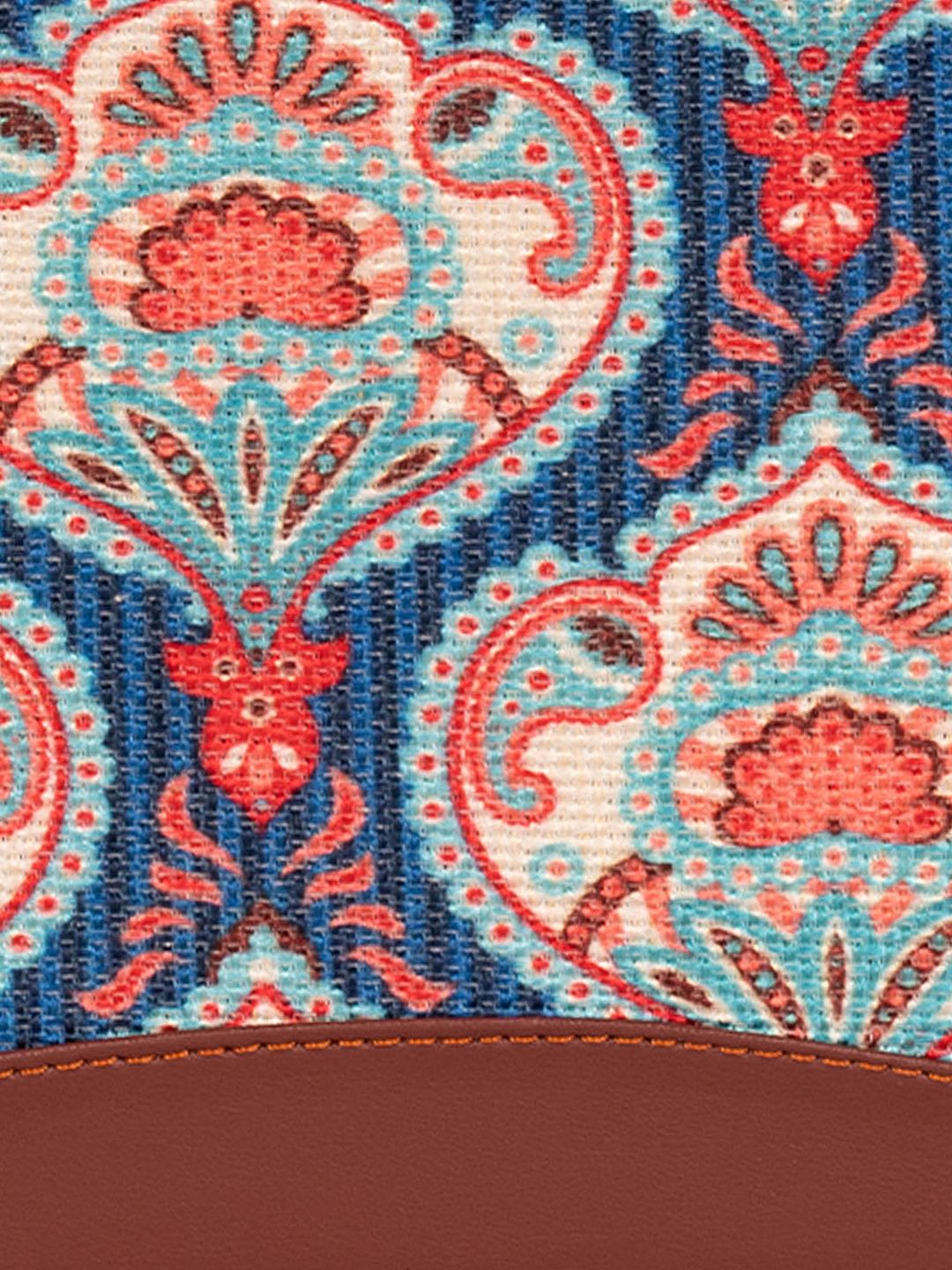 ZOUK Women Blue & Brown Ethnic Motifs Printed Zip Around Wallet