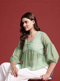 all about you Geometric Print Puff Sleeve Empire Top