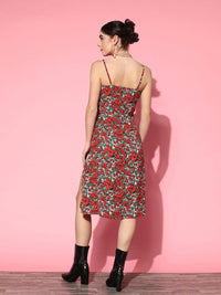 Berrylush Floral Print Crepe A-Line Dress