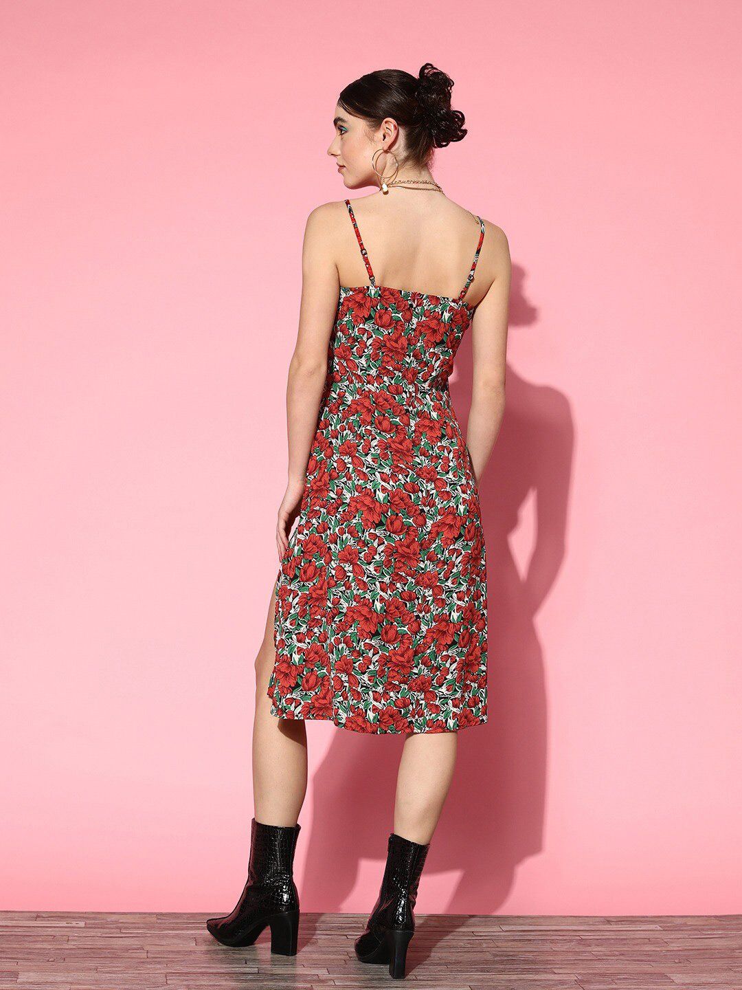 Berrylush Floral Print Crepe A-Line Dress