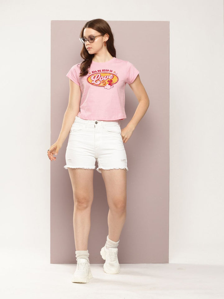 DILLINGER Women Regular Cropped Short Sleeve Printed Tshirt