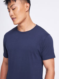 Bewakoof Men Navy Blue Solid Round Neck Pure Cotton T-shirt