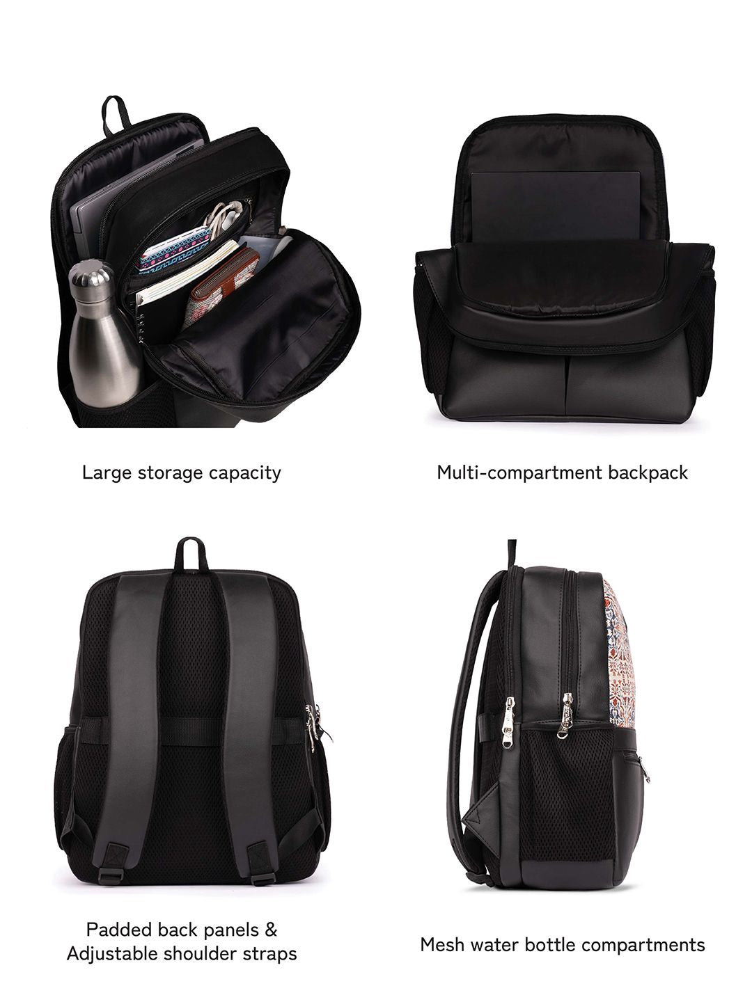 ZOUK Agra Floral Printed Vegan Leather Backpack With Compression Straps-Up to 16 inch