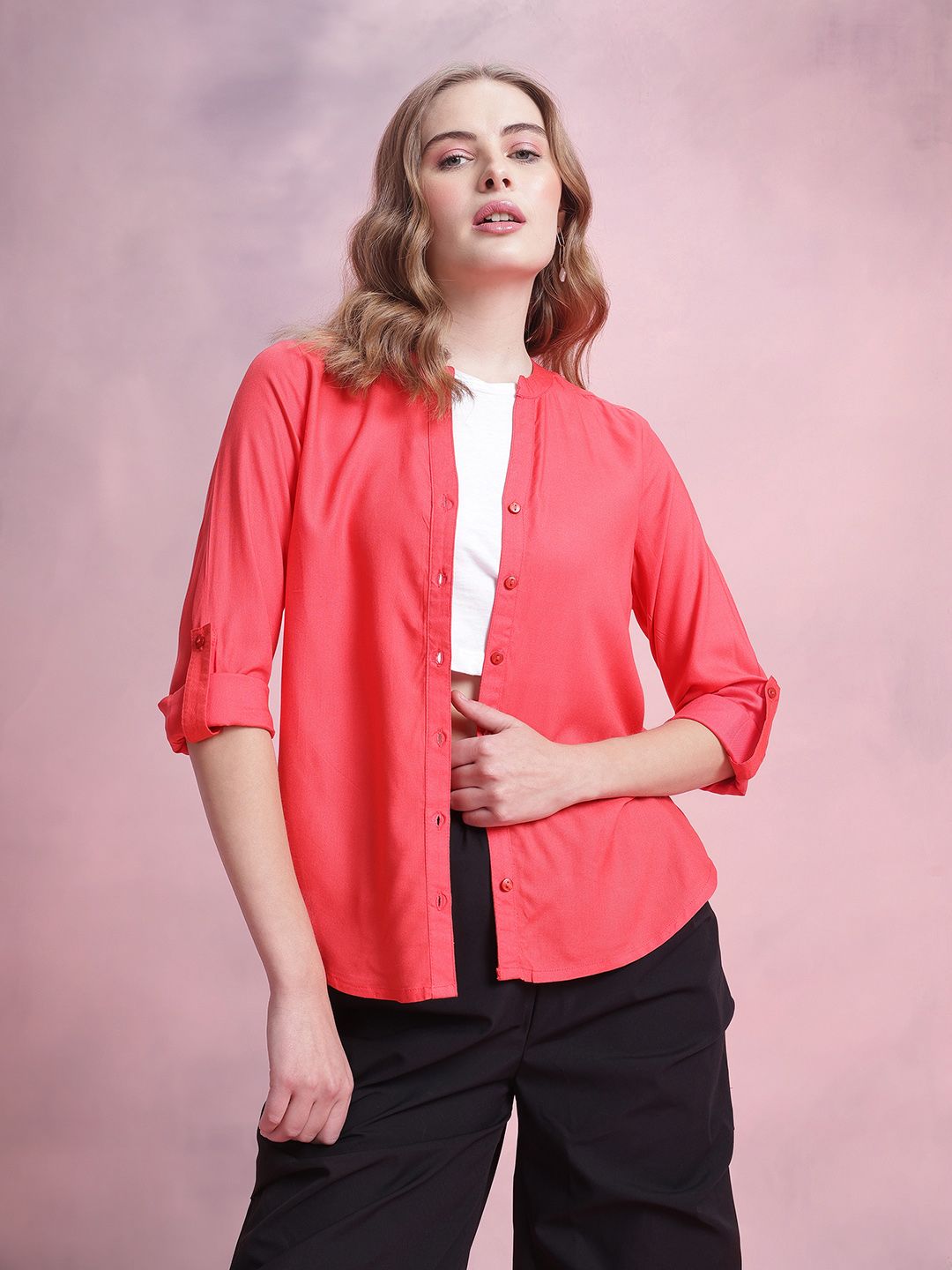 DressBerry Mandarin Collar Casual Shirt