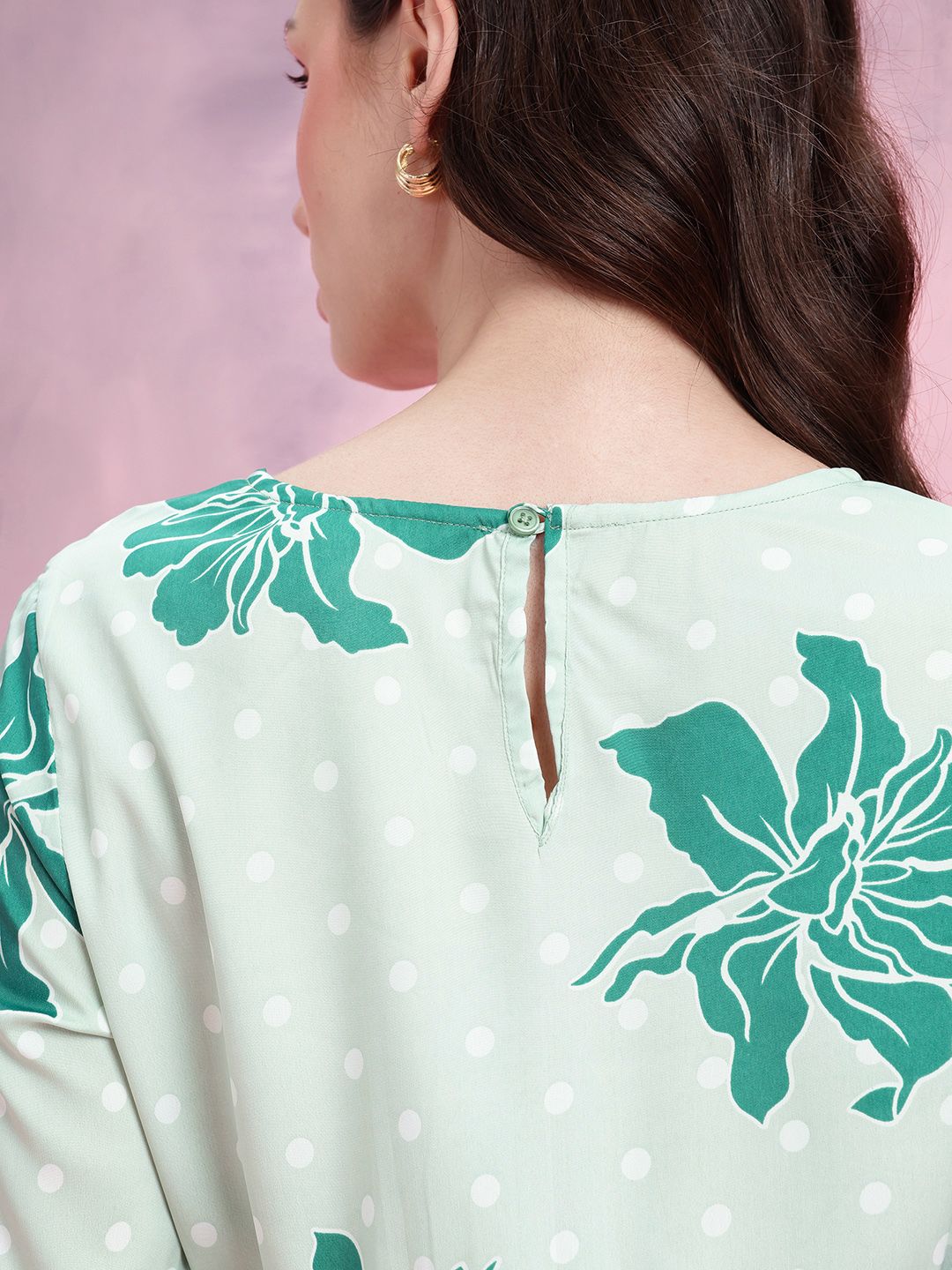 DressBerry Floral Print Gathered Detail Bell Sleeves Peplum Top