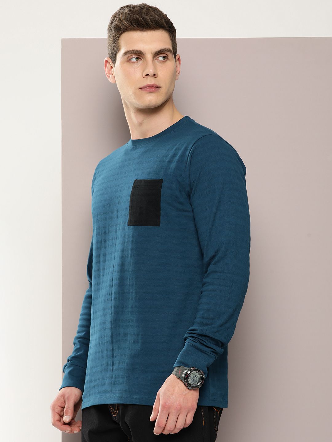 DILLINGER Men Striped Jacquard Structure Pockets T-shirt