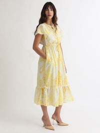 RAREISM Floral Printed Tie-Ups Detail Extended Sleeve Cotton Fit & Flare Midi Dress