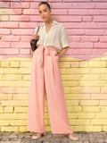 DressBerry Women High-Rise Pleated Belted Flared Trousers