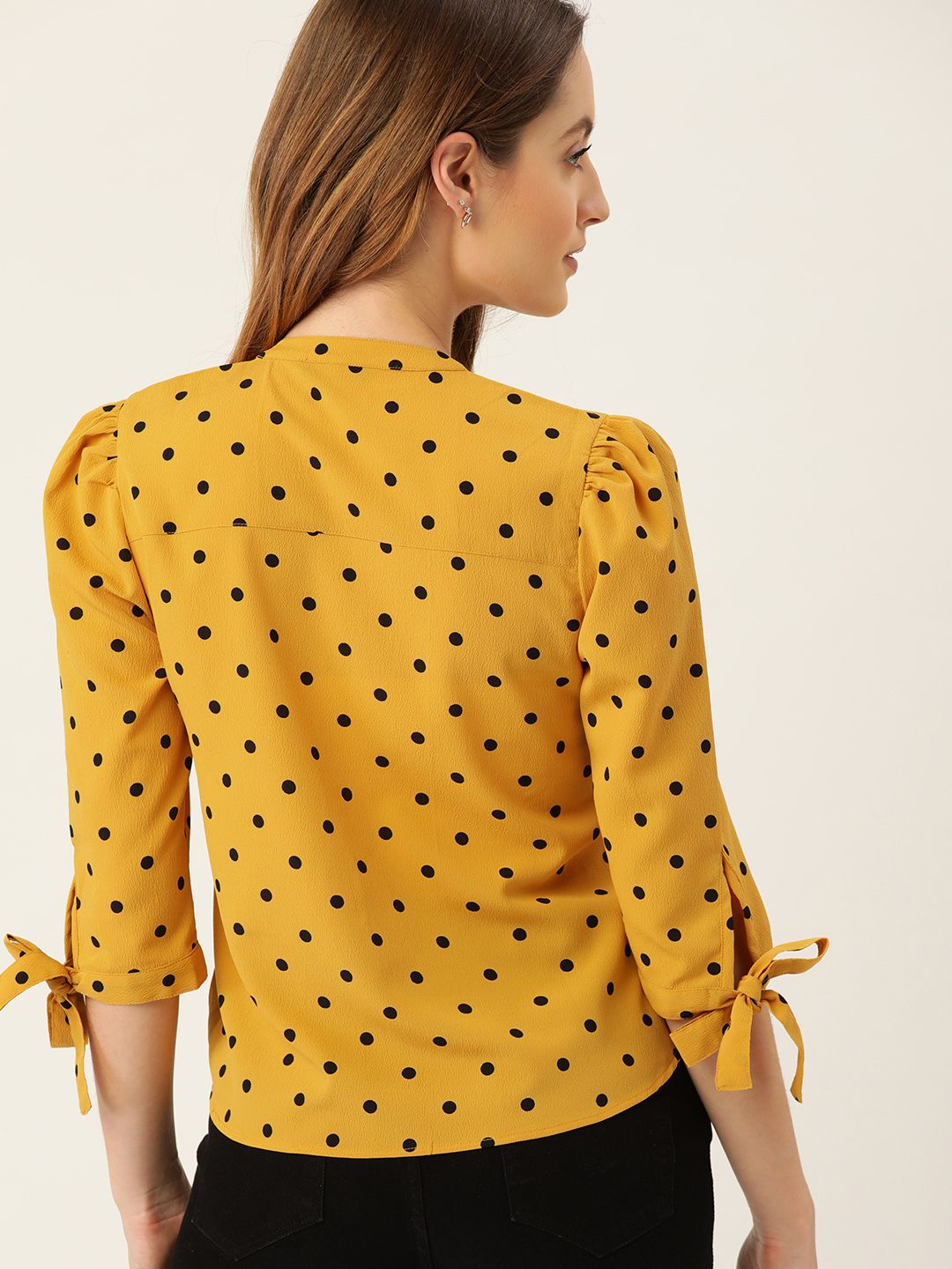 DressBerry Yellow & Black Print Shirt Style Top