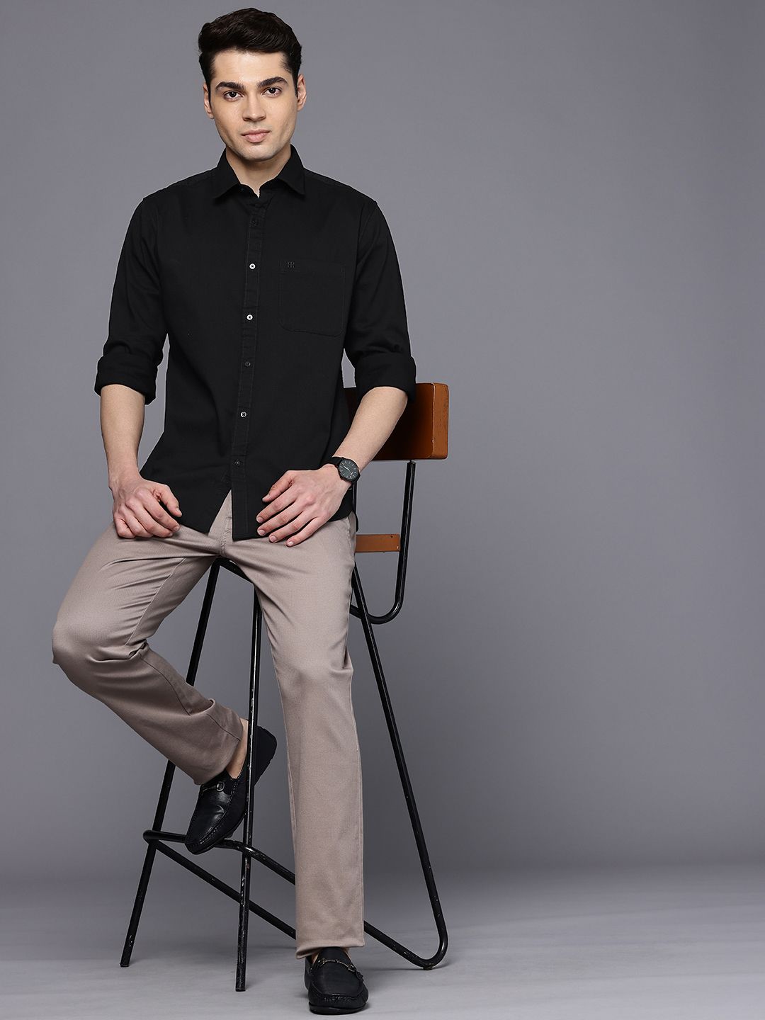 Raymond Self-Striped Slim Fit Casual Shirt