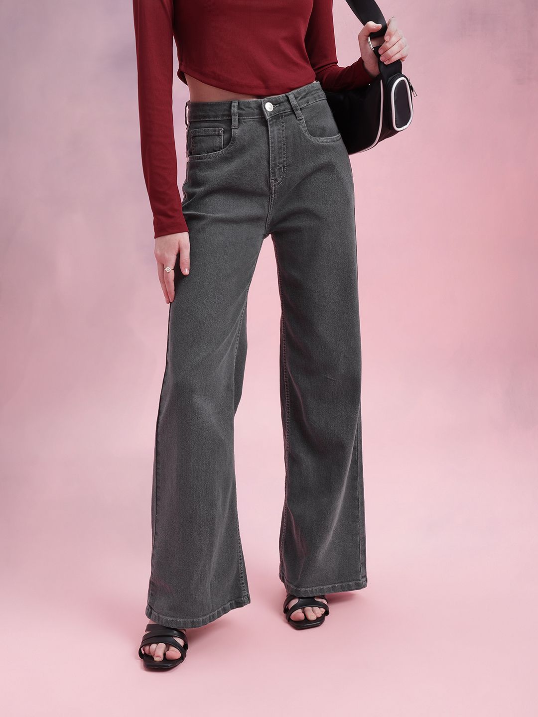 DressBerry Women Mid-Rise Wide Leg Stretchable Jeans