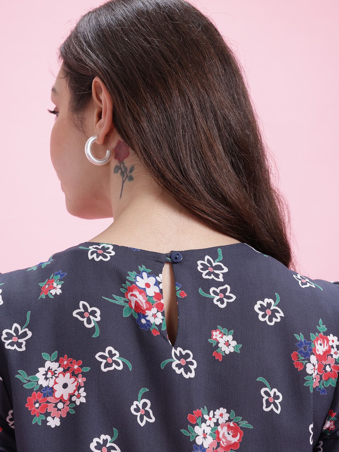 DressBerry Floral Printed Petal Sleeve Top