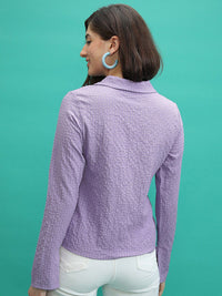 Tokyo Talkies Purple Self Design Casual Shirt