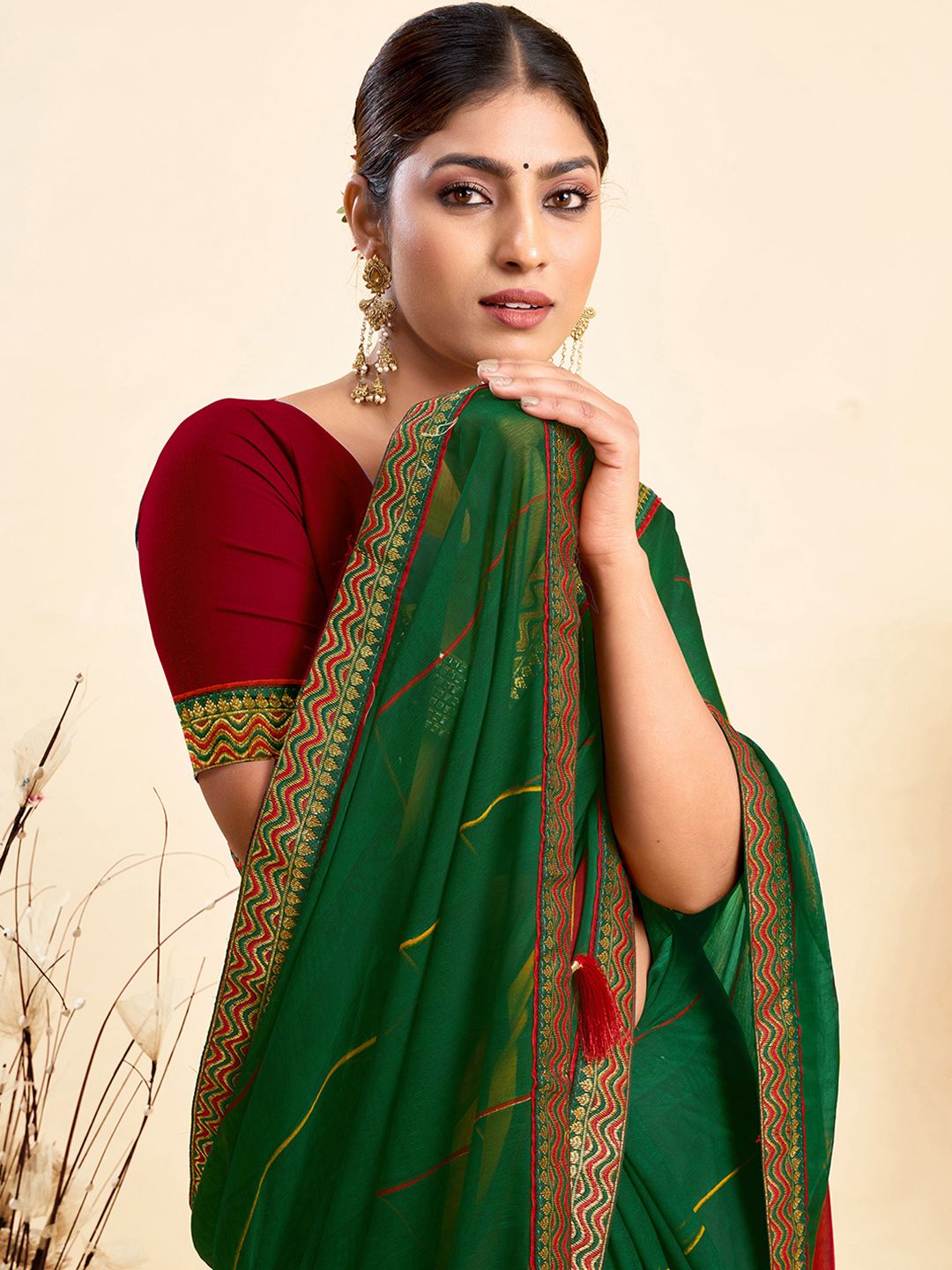 KALINI Striped Printed Pure Chiffon Saree