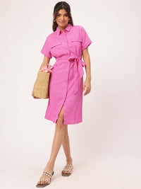 DressBerry Crinkle Chic Tie-Up Shirt Dress