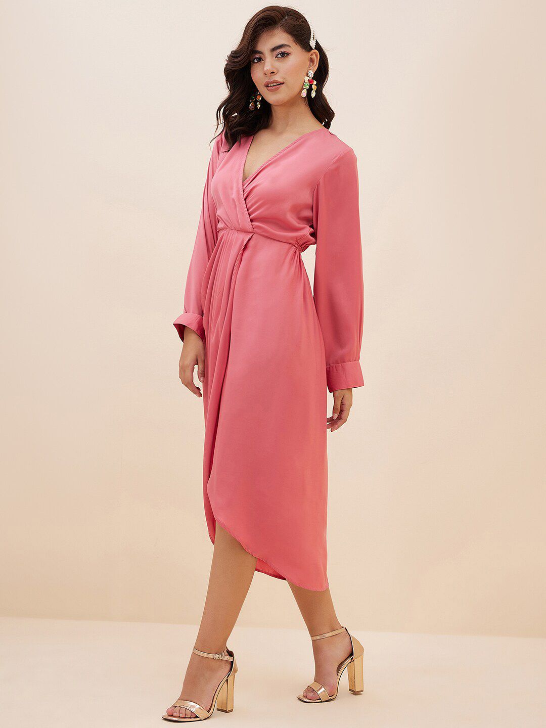 Antheaa V-Neck Satin Midi Dress