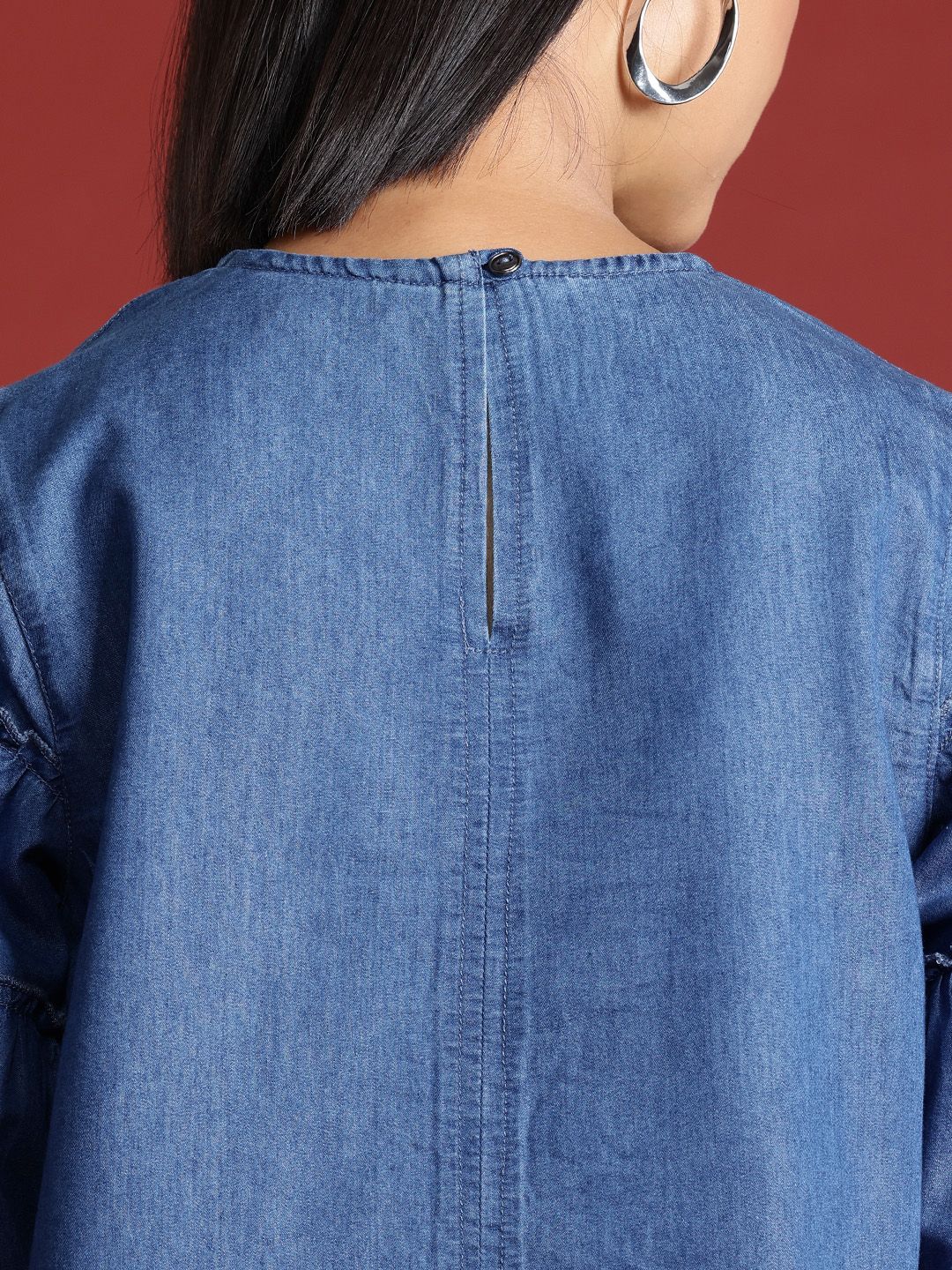 all about you Flared Tiered Sleeves Chambray Top