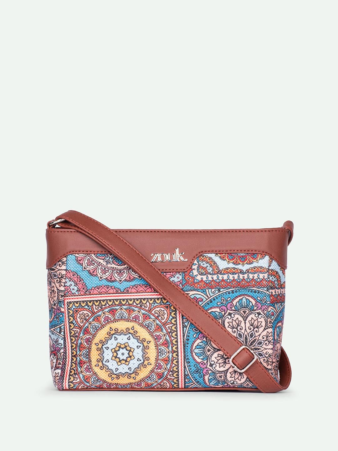 ZOUK Ethnic Motifs Printed Structured Sling Bag