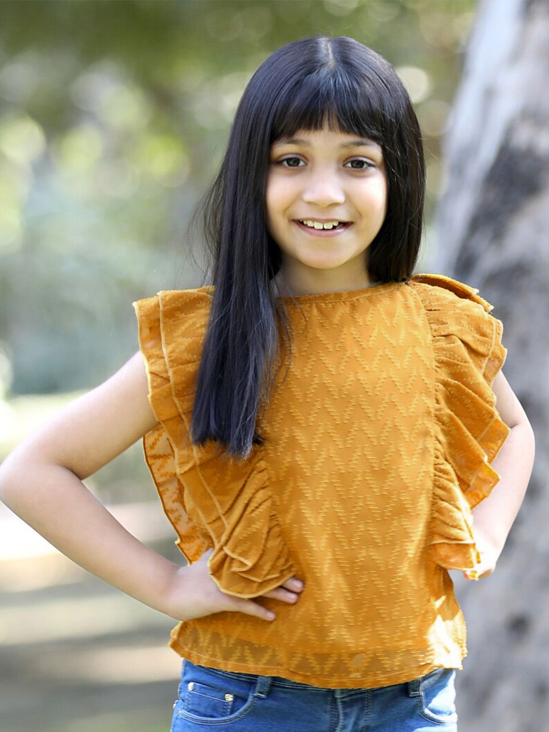 Cutiekins Girls Self Design Ruffles Top