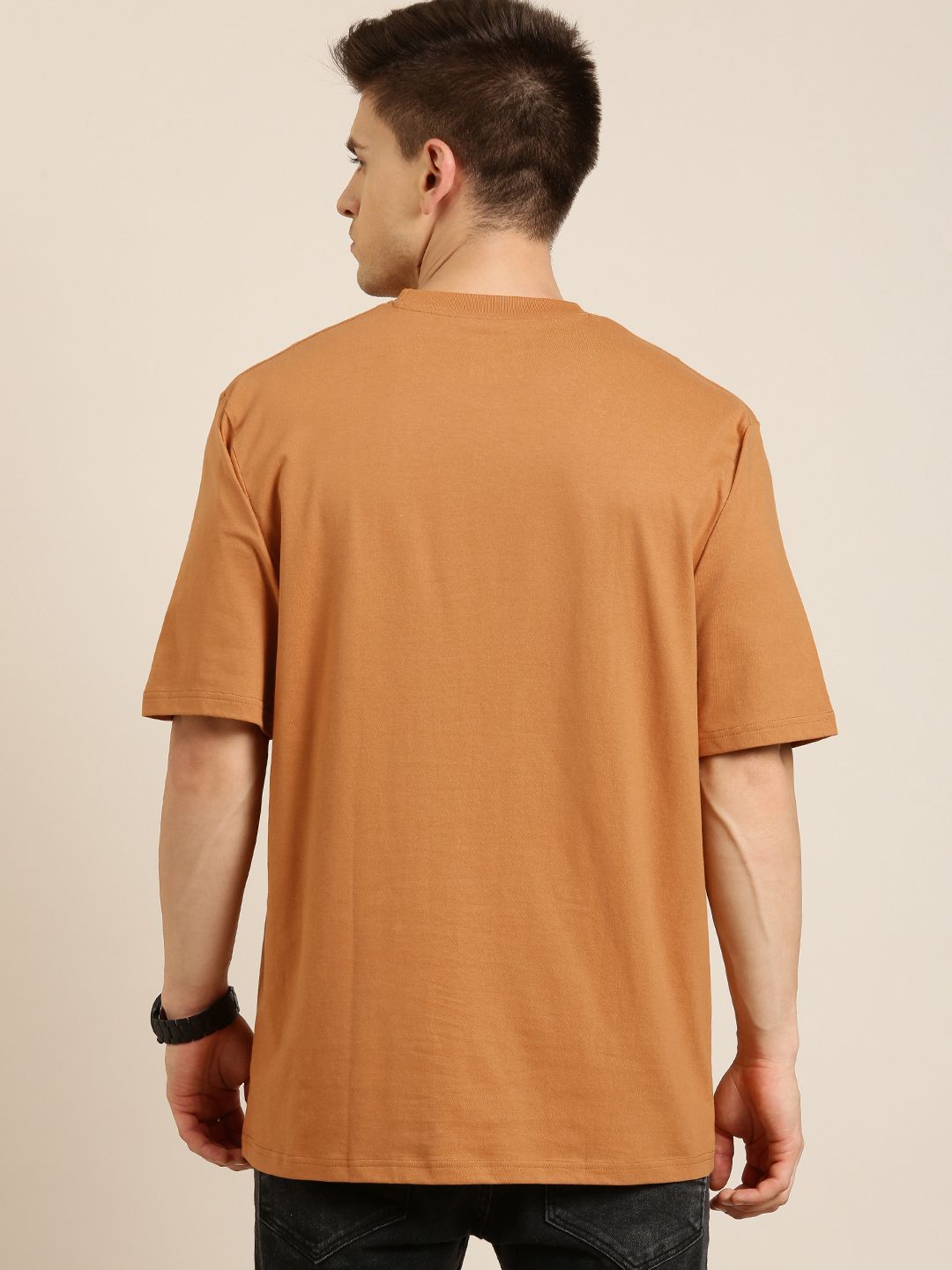 DILLINGER Men Brown Solid Pure Cotton Drop-Shoulder Sleeves Oversized Fit T-shirt
