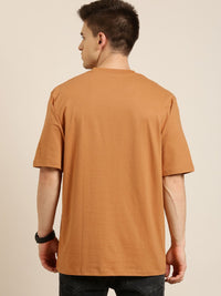 DILLINGER Men Brown Solid Pure Cotton Drop-Shoulder Sleeves Oversized Fit T-shirt