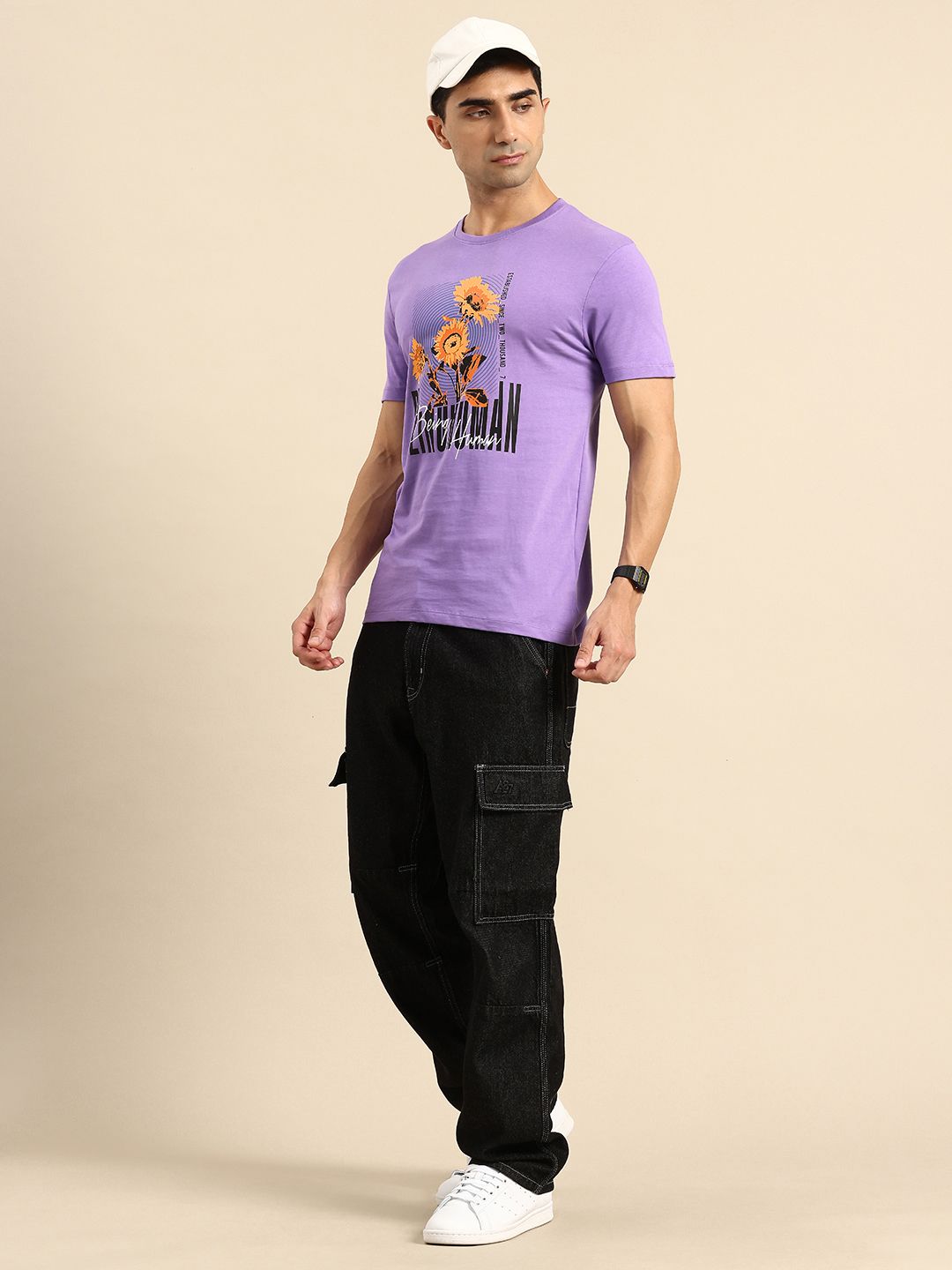 Being Human Floral Printed Pure Cotton Slim Fit T-shirt