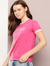 DILLINGER Typography Embroidered Raglan Sleeves Pure Cotton T-shirt