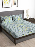 Story@home Grey & Black Floral 180 TC Queen Bedsheet with 2 Pillow Covers
