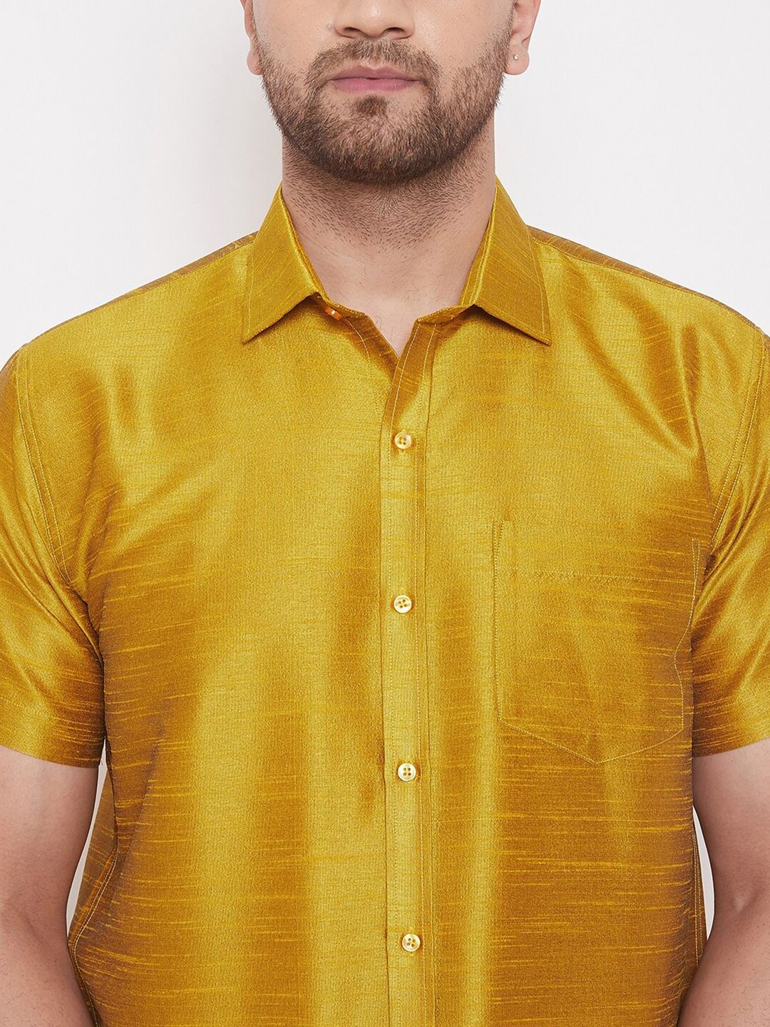 VASTRAMAY Premium Spread Collar Silk Shirt