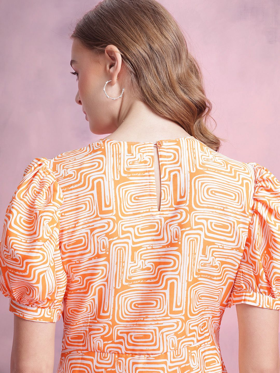 DressBerry Printed Puff Sleeve A-Line Dress