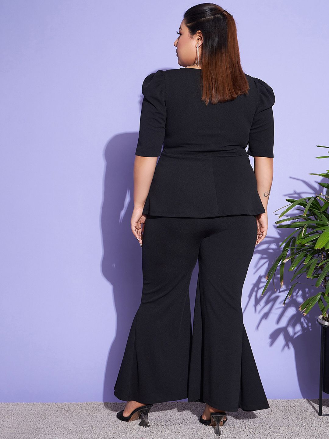 SASSAFRAS Curve Women Black Peplum Top With Pleat Trouser