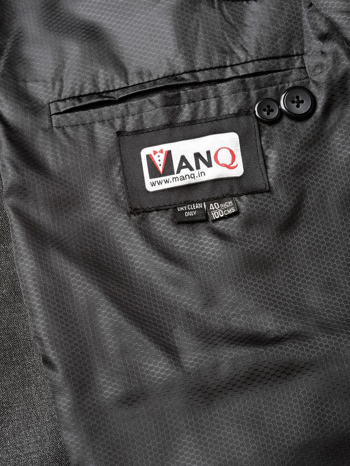 MANQ Men Charcoal Grey Slim Fit Solid Single Breasted Formal Blazer
