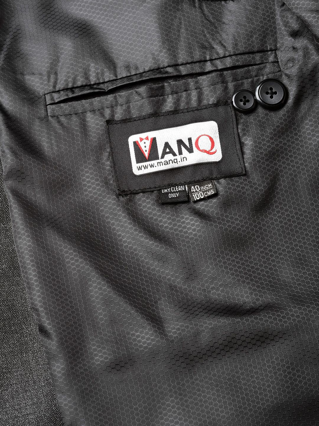 MANQ Men Charcoal Grey Slim Fit Solid Single Breasted Formal Blazer