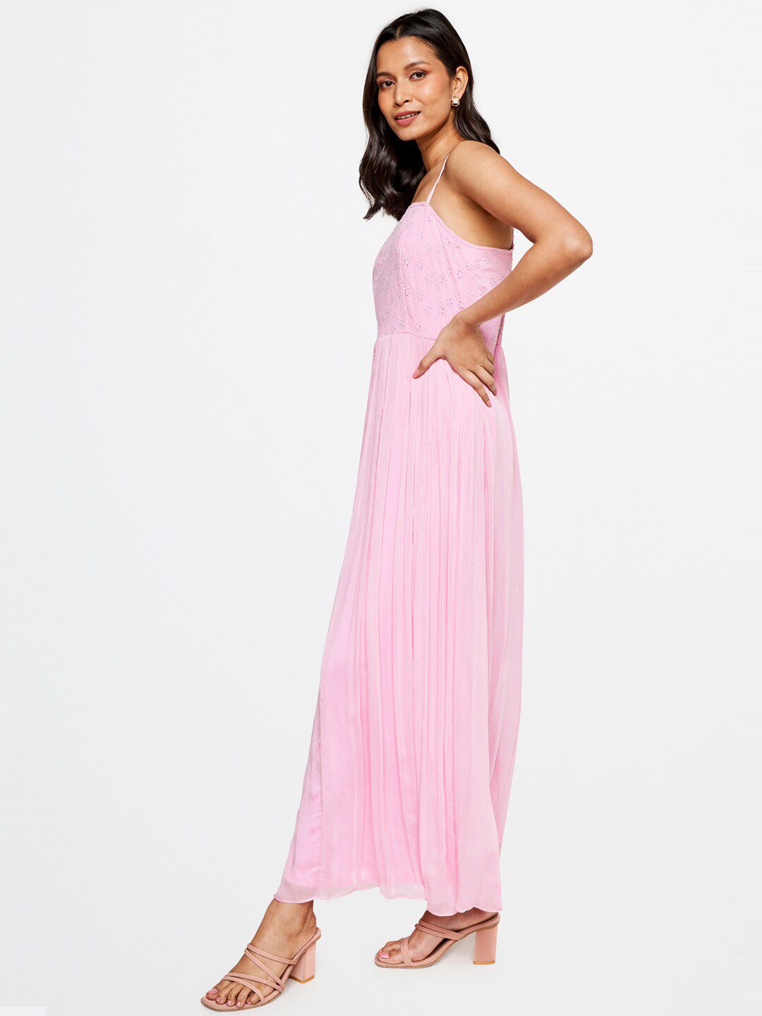 AND Pink Schiffli A-line Maxi Dress