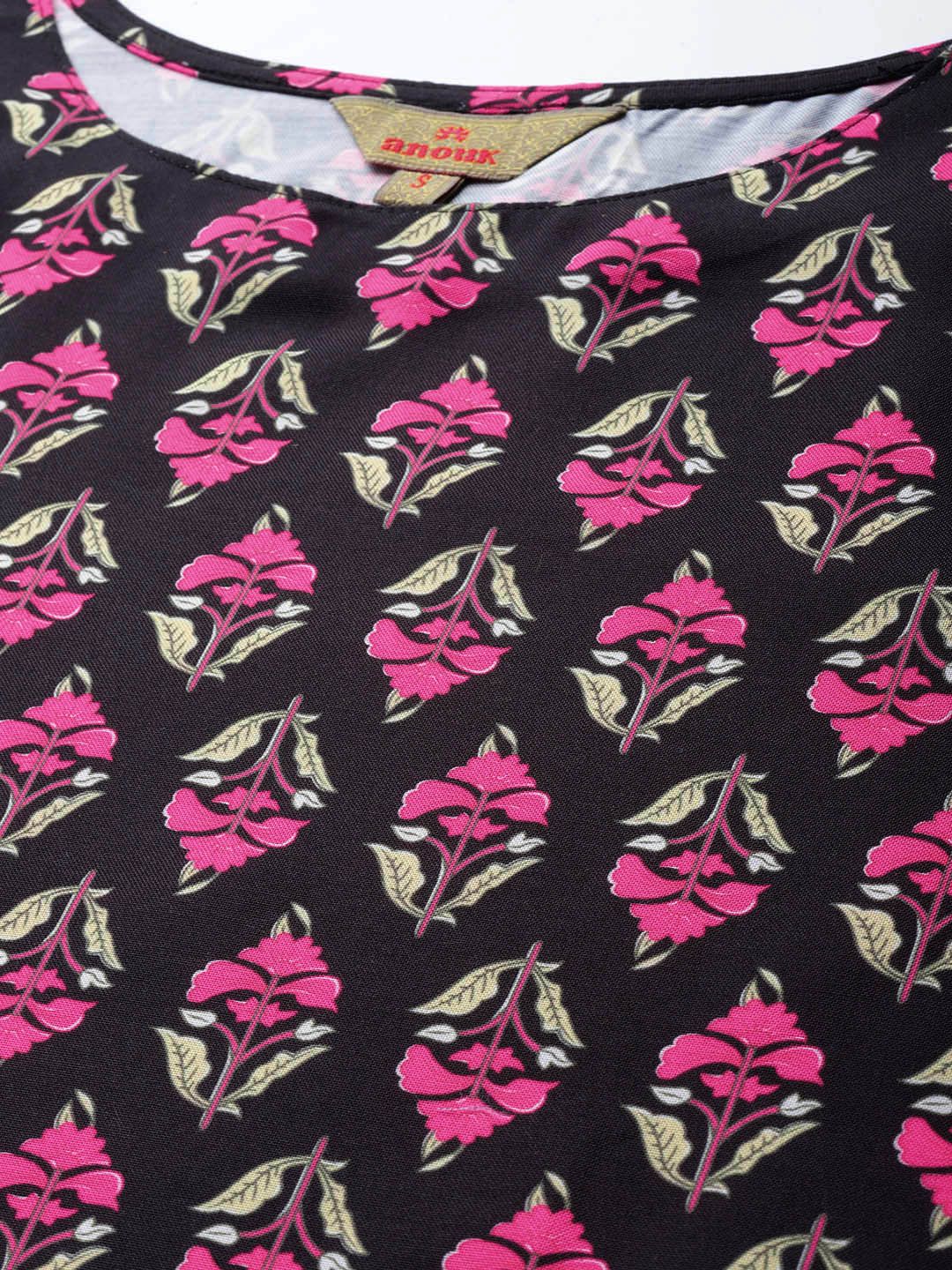 Anouk Floral Printed Boat Neck Straight Kurta