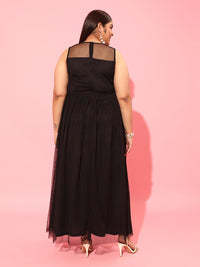 CURVY STREET Black Plus Size Embellished Net Maxi Dress