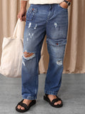 Mr Bowerbird Men Pure Cotton Oversized Fit Mildly Distressed Heavy Fade Cargo Style Jeans