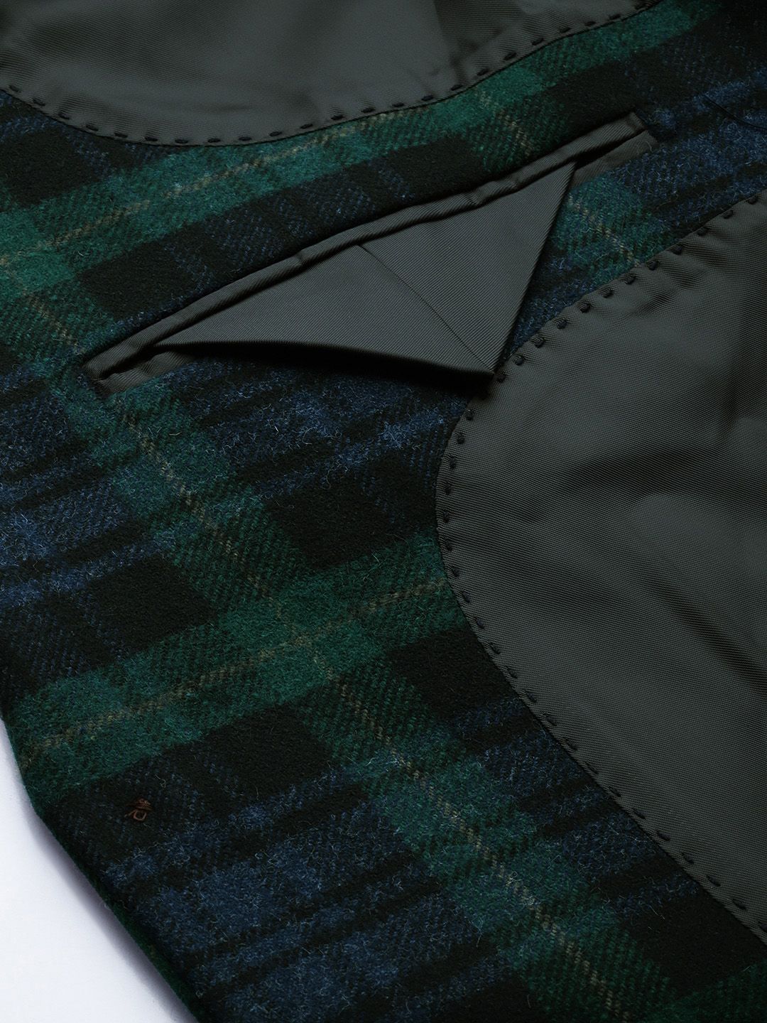 Mr Bowerbird Men Green And Navy Blue Checked Single Breasted Tailored Fit Tweed Blazer